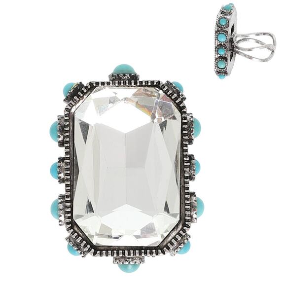Western Octagon Cut Crystal Adjustable Ring Clear - Picture 1 of 2